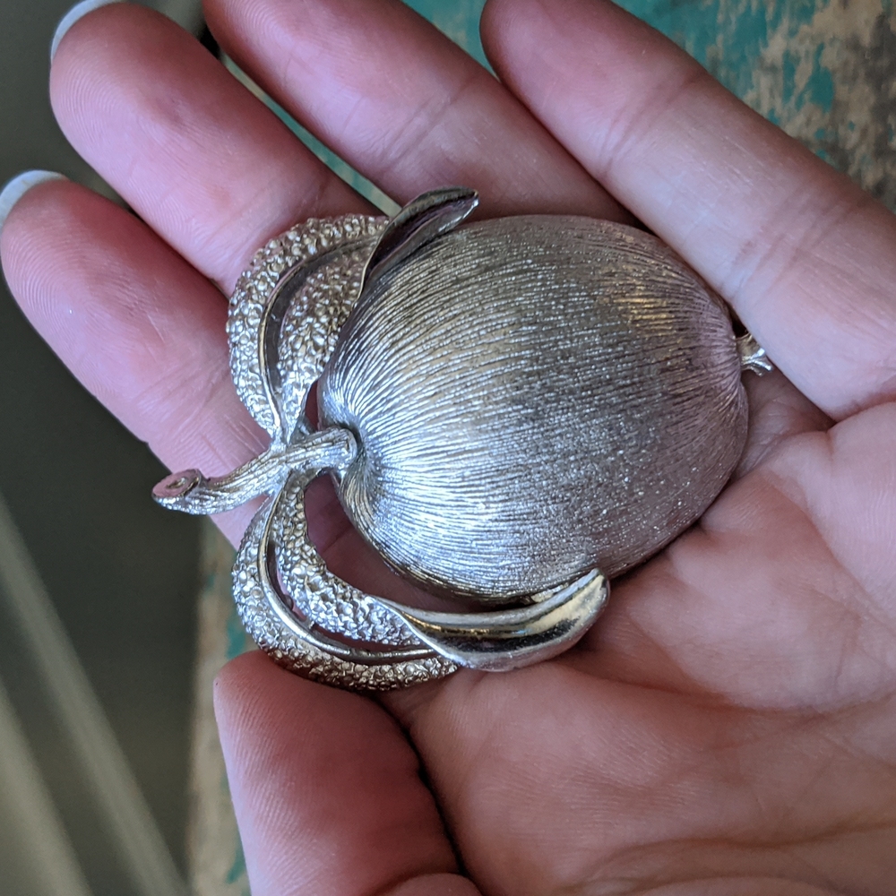 Vintage Sarah Coventry Silver-Tone Apple Brooch Pin with Necklace Pendant